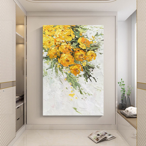 原创纯手绘油画繁花似锦客厅装饰画抽象花卉玄关肌理植物简约挂画