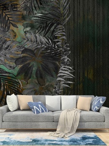 北欧黑色树叶壁纸木板纹理现代壁画客厅电视背景墙纸沙发无缝墙布