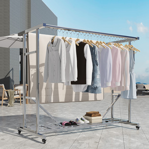 双杆设计可移动不锈钢晾衣架落地折叠服装店专用家用可置阳台室外