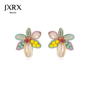 JXRX彩色水晶花朵耳环女小众设计感高级银针耳钉多巴胺春天耳饰
