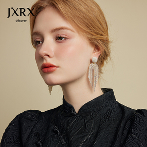 JXRX民族风流苏水晶耳环女新中式国风独特耳钉轻奢气质银针耳饰