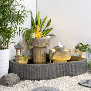 创意流水鱼池摆件循环水喷泉户外造景石磨装饰室内加湿器落地组合