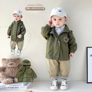 男童宝宝风衣婴儿童衣服韩版洋气长袖外套小童工装多巴胺穿搭夏天