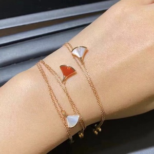 bvlgari/宝格丽扇贝项链18k玫瑰金白金镶钻满钻白贝母扇形项链女