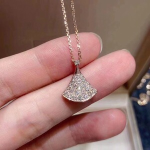 bvlgari/宝格丽扇贝项链18k白金玫瑰金镶钻满钻小裙子项链女 耳钉