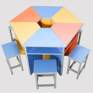 科学六边形桌子心理活动ABS美术学校实验八边形辅导桌彩色创客