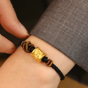 老凤祥黄金转运珠男士手链足金六字真言手绳送爸爸送男友生日礼物