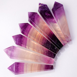 天然水晶紫萤石灵摆水晶柱原石矿标锥形六棱单尖柱桌面能量柱摆件