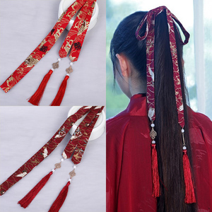 配汉服的发饰马面裙中国风刺绣古风红色发带女童头饰古装儿童配饰