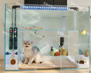 猫窝鱼缸抖音同款网红猫咪鱼缸金晶五线超白玻璃可定制