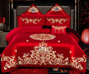 婚庆四件套大红色刺绣结婚床上用品新婚婚房喜被套件4祥贺1.5床四