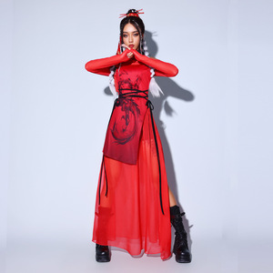 女团爵士舞演出服新款中国风打鼓古典舞蹈服装古风侠客套装女成人