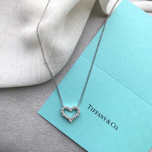 tiffany蒂芙尼18k玫瑰金爱心项链满钻女心形吊坠带钻锁骨链白金