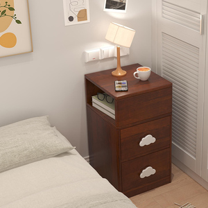 橡胶木实木窄床头柜云朵卧室收纳储物床边柜迷你小户型25cm30公分