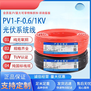 PV1-F光伏直流电缆太阳能电池板专用连接线1.5 2.5 4 6 10 16平方