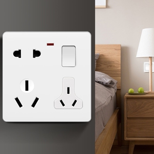 公牛86型电源墙多功能一开八孔5孔六孔七孔16a空调插座面板多孔带