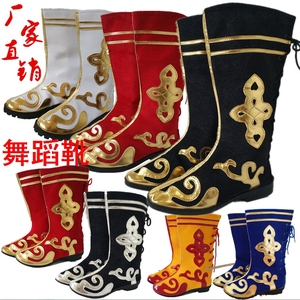 藏族舞蹈鞋舞蹈靴子男蒙古鞋新疆舞靴少数民族长筒女靴子高跟