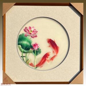 非遗传统纯手工刺绣苏绣精品4丝荷花鲤鱼礼品客厅餐厅成品挂画