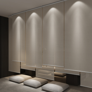 新中式拉卷式客厅茶室卧室屏风隔断帘电动升降卷帘窗帘素色遮阳帘