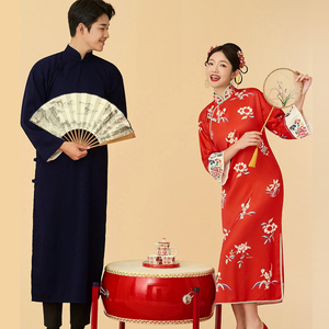 影楼拍照主题服装新款重工刺绣旗袍中国风东方新娘婚礼红色敬酒服