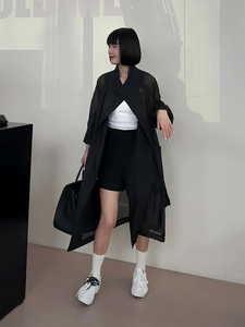韩版薄款蕾丝防晒风衣女高级感黑色中长款休闲时尚百搭外套潮ins