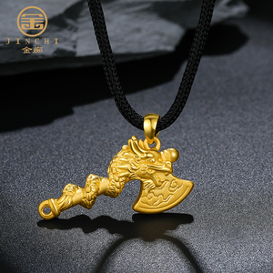 00本森旗舰店天猫999足金斧头吊坠男款霸气盘龙斧子挂件硬金生肖龙