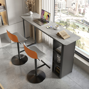 办公室休闲水吧台极窄长条桌家用小户型客厅阳台岩板巴台桌椅组合