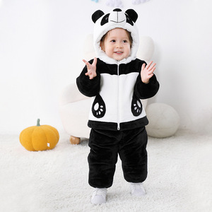 宝宝衣服套装冬季加厚棉服儿童新年外出服加厚熊猫夹棉两件套装冬