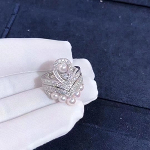 尚美巴黎水滴钻戒18k白金玫瑰金镶钻满钻为爱冠冕珍珠戒指女 婚戒