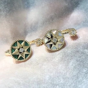 dior/迪奥罗盘耳环18k玫瑰金白金镶钻满钻白贝母 八芒星耳钉女