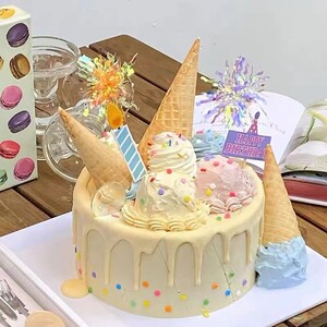 网红ins可爱蛋筒蛋糕装饰摆件儿童生日派对甜筒冰淇淋插件配件