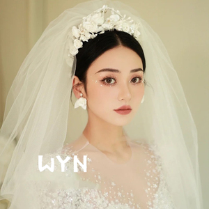 新款韩式新娘缎面花朵发带发饰森系超仙头饰主婚纱配饰结婚饰品