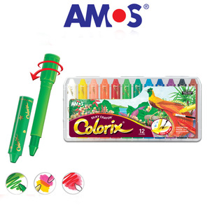 韩国AMOS阿摩司CRX5PC12色粗杆蜡笔水溶油画棒易水洗粉彩蜡笔