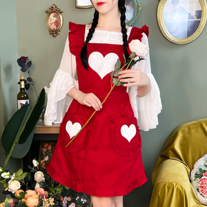 围裙2023新款网红同款可爱洋气红色爱心女士漂亮时尚高颜值美甲春