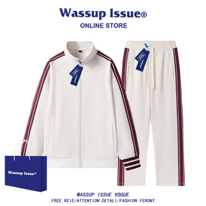 WASSUP ISSUE潮牌运动套装男春秋季情侣夹克外套学生休闲运动服男