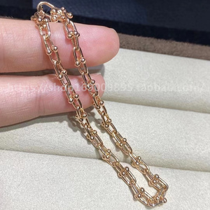 tiffany/蒂芙尼纯18k金镶钻hardwear系列马蹄双环扣项链手链