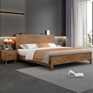 北欧全实木床1.5 1.8米双人床白腊木纹单板婚床原木家用卧室家具
