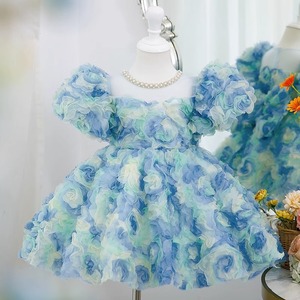 英国NEXT儿童高端蓝色生日礼服童装女童甜美花朵公主裙六一演出服