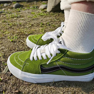 万斯sk8mid中帮牛油果绿帆布鞋男奇异果绿色高帮黑条纹休闲板鞋女