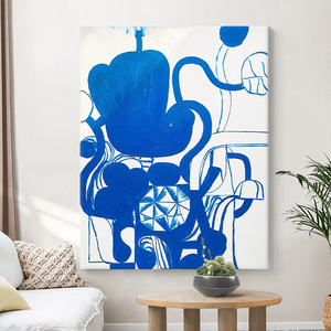 现代简约纯手绘油画克莱因蓝装饰画客厅玄关抽象蓝白色无框挂壁画