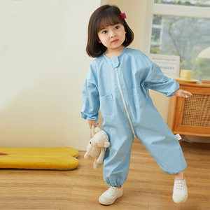 宝宝纯棉连体罩衣婴儿防脏爬爬服儿童全身护衣一岁男女宝宝秋冬