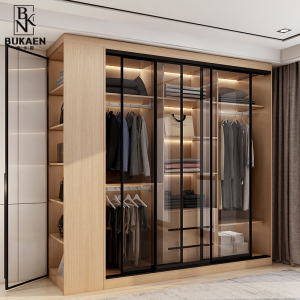 现代简约玻璃衣柜卧室家用轻奢意式推拉门网红小户型移门衣橱定制