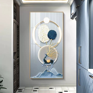 北欧玄关钻石画2022新款满钻羽毛高档轻奢现代竖版贴钻十字绣福鹿