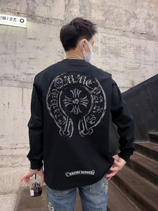 秋冬克罗心63十字架烫钻卫衣男宽松圆领休闲美式高街情侣长袖t恤