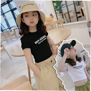 90liusmart童装小铺淘宝2023夏季新款复古短款紧身t恤百搭女童