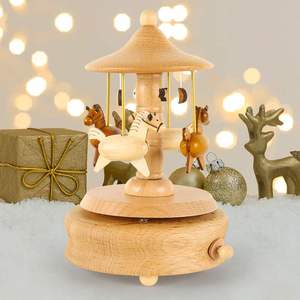 木质音乐盒创意八音盒纯手工旋转木马玩具摆件儿童圣诞节生日礼物