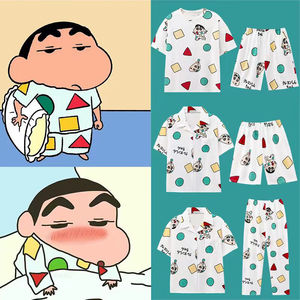 蜡笔小新睡衣冬天纯棉蜡笔小新同款睡衣男女短袖大码春秋夏季长袖