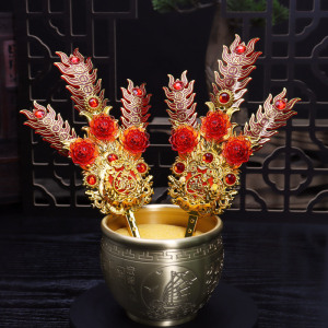 潮汕拜老爷用品金花灯光家用拜神敬佛招财插香炉月娘神花彩结婚床