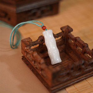 竹竹高升天然金丝玉吊坠玉石节节高挂件男女饰品护身符白玉坠项链