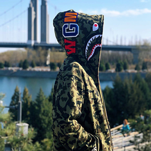 bape猿人鲨鱼头外套卫衣星星潮牌拼接连帽宽松男女士情侣春秋同款